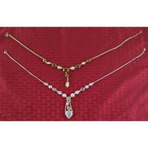Women's Jelly Belly Necklaces Set Of 2 Gold & Silver Tone W Pendants Statement
